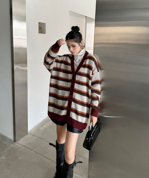 Multi Stripe Loose Knit Cardigan